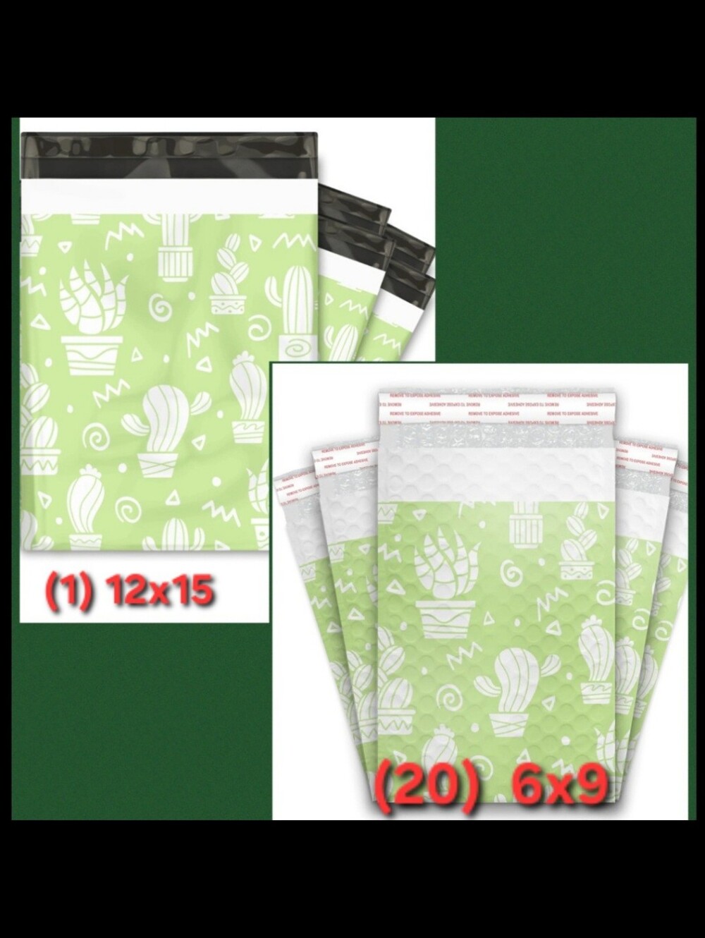 (20)ct. 6x9 "CACTUS" BUBBLE MAILERS